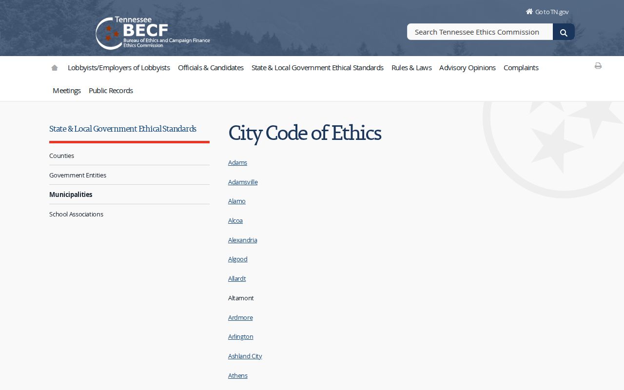 Perry County municipal warrant context within Tennessee municipal government