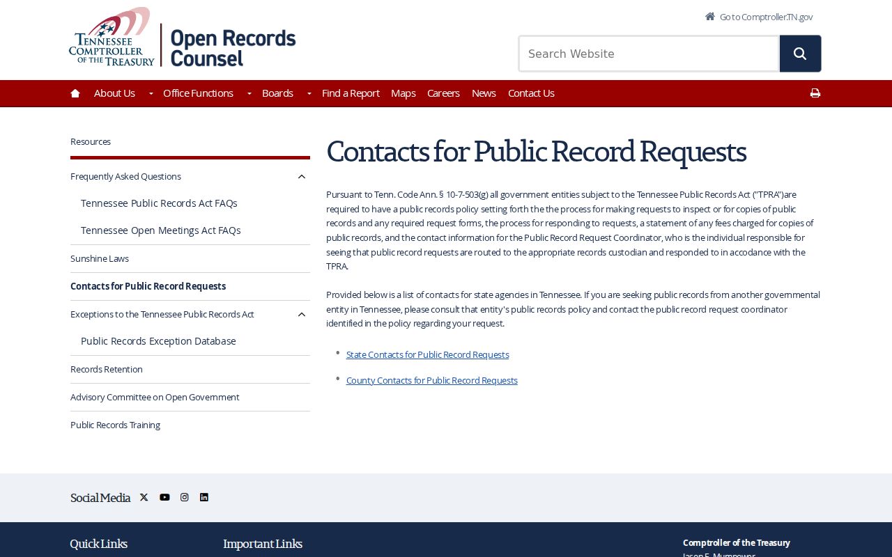 Tennessee public-record request contact guidance for Perry County questions