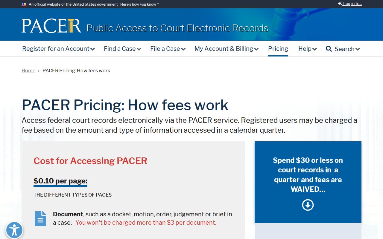 Perry County most-wanted page distinguishing federal docket access fees from county records